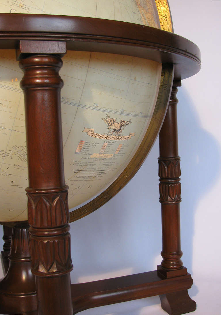 Monumental Replogle Terrestrial Globe with Neoclassic Style Base In Excellent Condition In Austin, TX