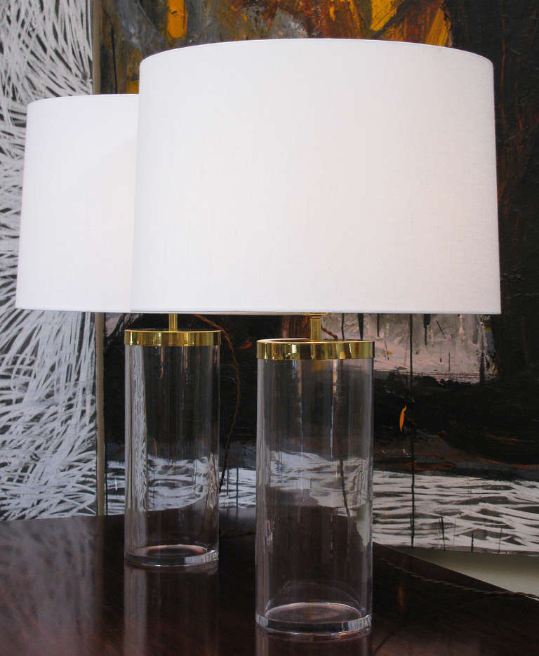 Minimalist Pair of Murano Glass and Brass Table Lamps