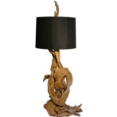 A Monumental Cypress Wood Table Lamp