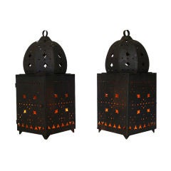 Vintage A Monumental Pair of Moroccan Metal Lanterns