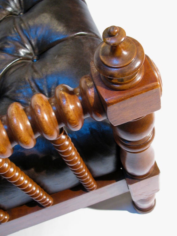 A French Tufted Leather & Walnut Daybed/ Bench 7