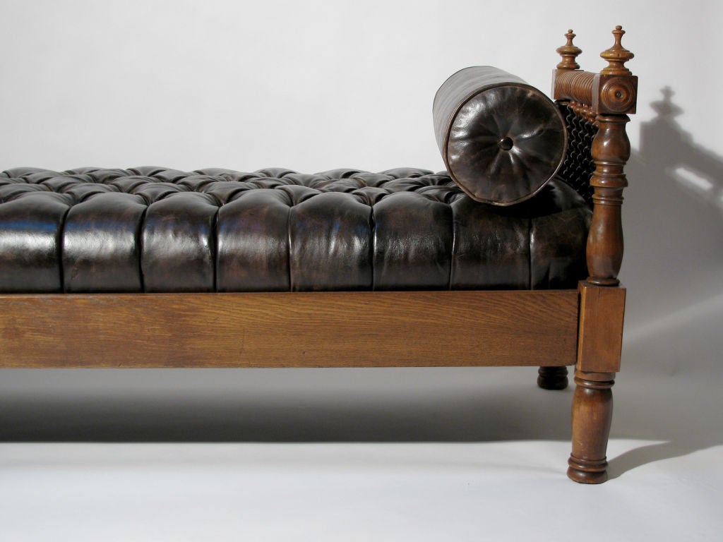A French Tufted Leather & Walnut Daybed/ Bench 1