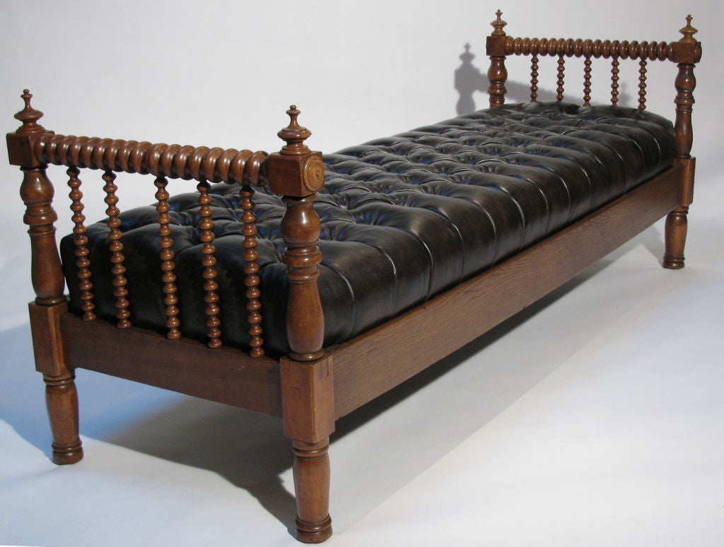 A French Tufted Leather & Walnut Daybed/ Bench 2