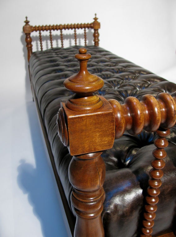 A French Tufted Leather & Walnut Daybed/ Bench 3