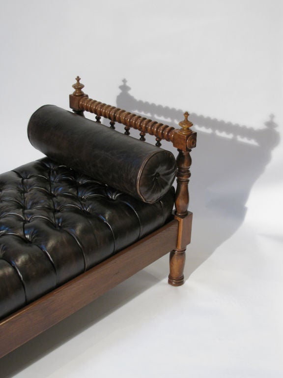 A French Tufted Leather & Walnut Daybed/ Bench 4