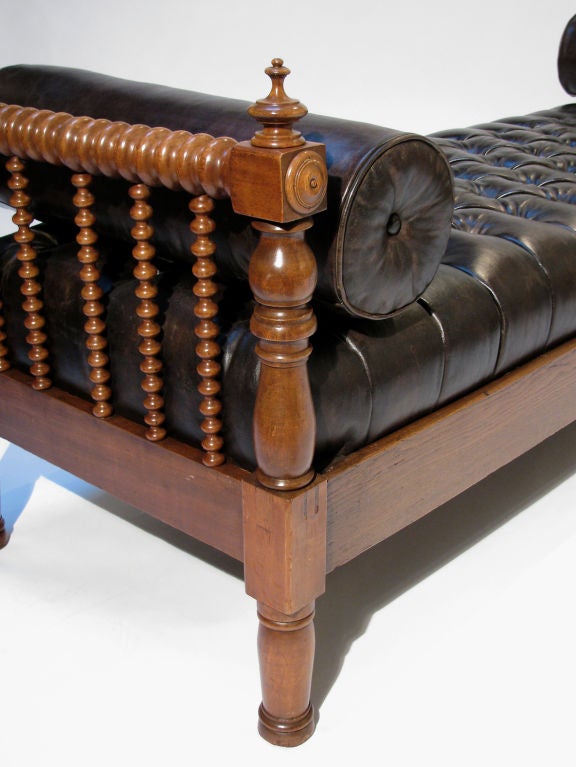 A French Tufted Leather & Walnut Daybed/ Bench 5