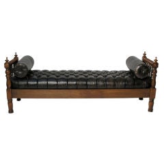 Antique A French Tufted Leather & Walnut Daybed/ Bench
