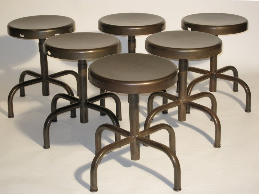 American A Set of Six Industrial Stools