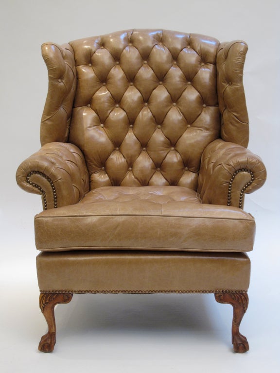 A Tufted Leather Library Chair
