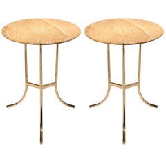 Pair of Cedric Hartman Sandstone and Gilt Brass Tables