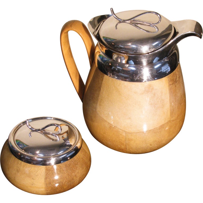 Aldo Tura Carafe and Covered Bowl Set For Sale