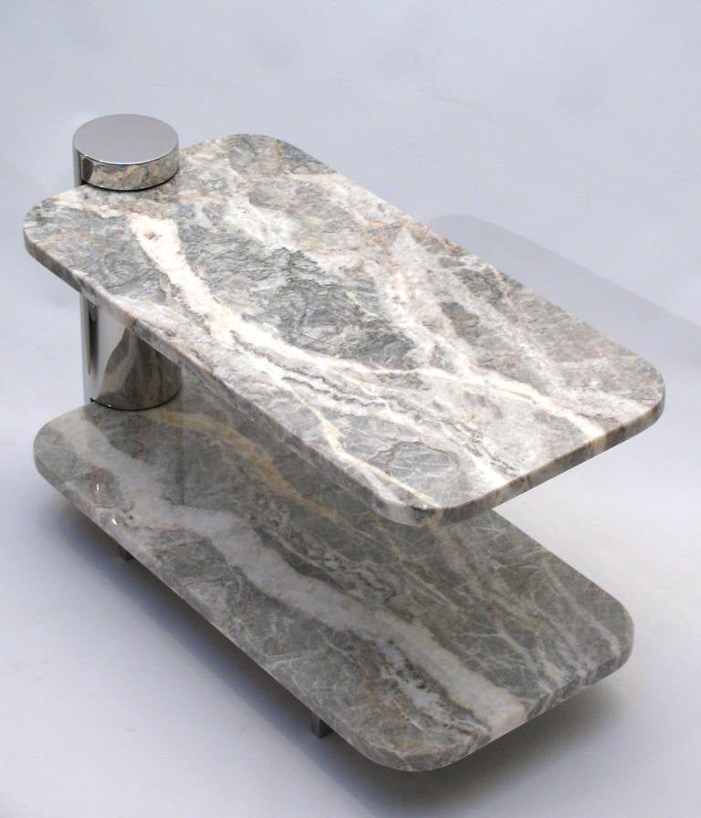 20th Century Cantilevered Marble and Polished Steel Side Tables by Brueton