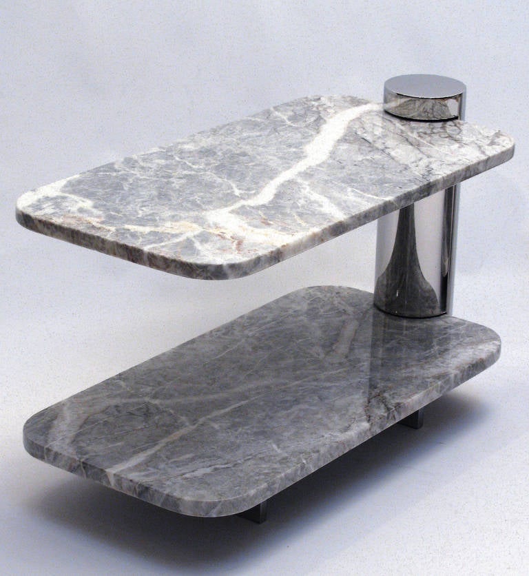 Cantilevered Marble and Polished Steel Side Tables by Brueton 1