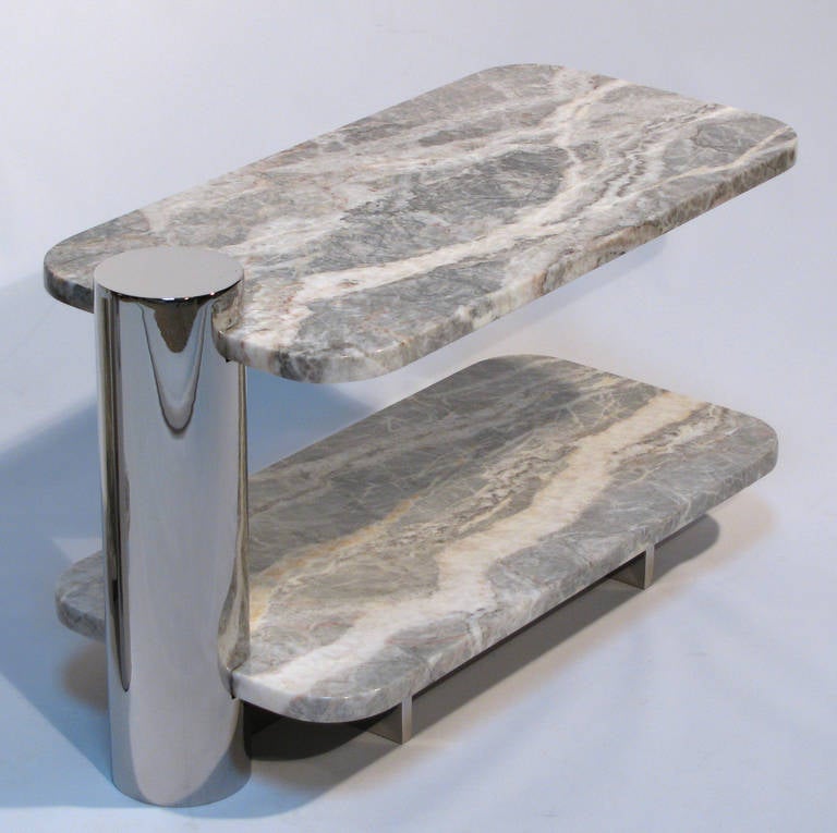Cantilevered Marble and Polished Steel Side Tables by Brueton 2