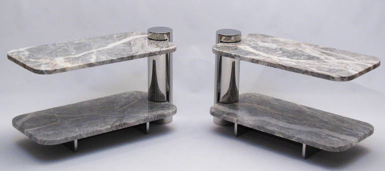 Cantilevered Marble and Polished Steel Side Tables by Brueton 3