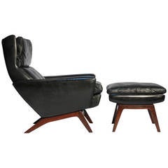Gustav Thams Leather and Rosewood Lounge Chair and Ottoman