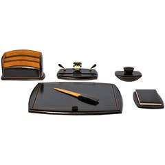 Vintage Italian Leather Six-Piece Desk Set
