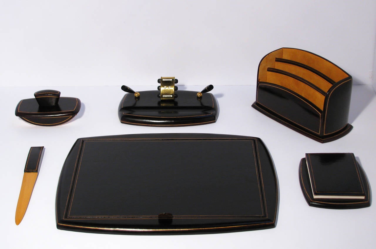 Italian Leather Six-Piece Desk Set 6