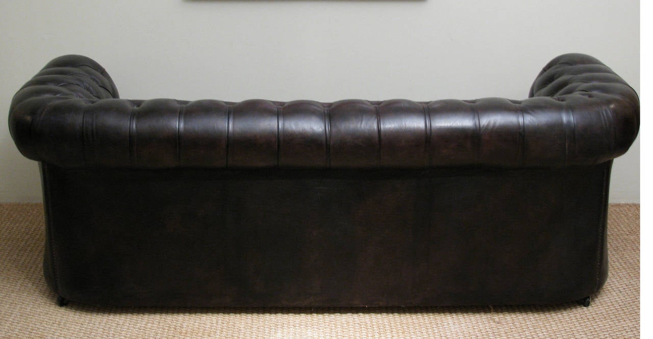 Wood English Chesterfield Tufted Leather Sofa