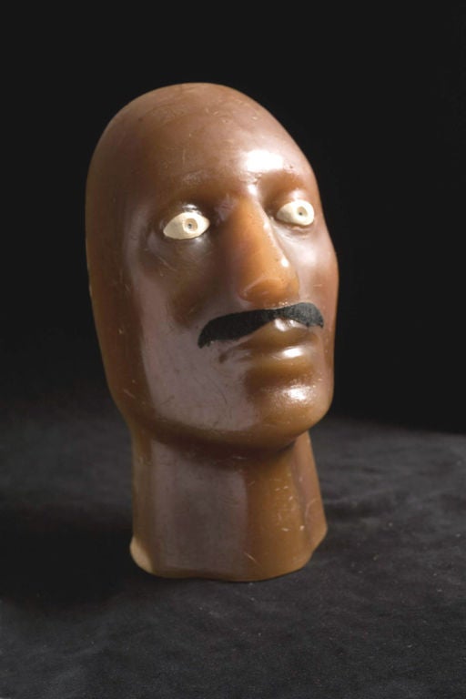 Fantastic Wax Head with applied moustache and painted eyes.
