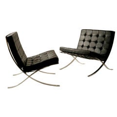 Pair Barcelona Chairs by Mies Van Der Rohe, Knoll 1975