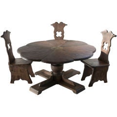 Important California Redwood Pedestal Table and Eight Chairs