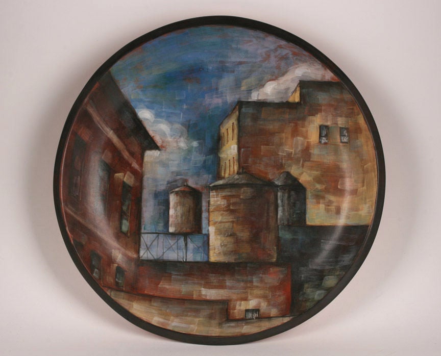 LIDYA BUZIO (1948 - ) Painted Ceramic Plaque/ Charger, "New York
