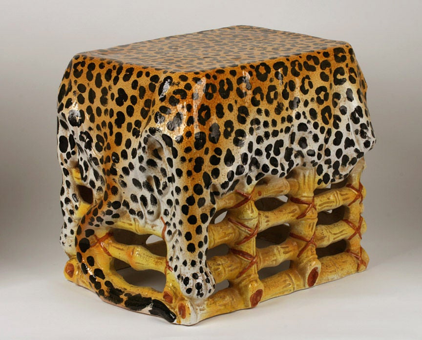 Italian Ceramic Leopard Hide Side Table In Excellent Condition In San Francisco, CA