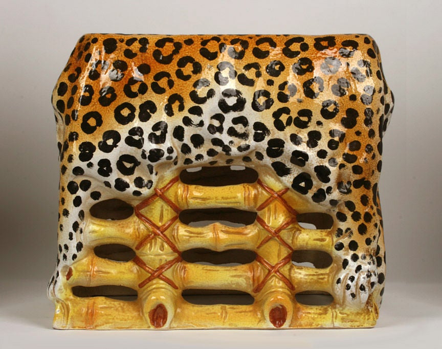 Mid-20th Century Italian Ceramic Leopard Hide Side Table