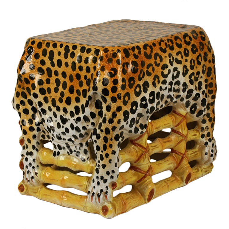 Italian Ceramic Leopard Hide Side Table