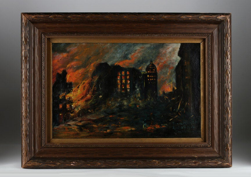 Rare San Francisco Earthquake Fire Painting , 1906