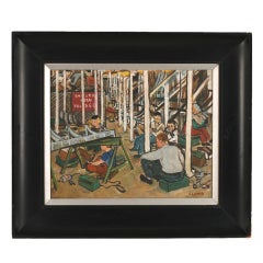 Vintage California WPA Painting "Airplane Factory" by Helen Ludwig