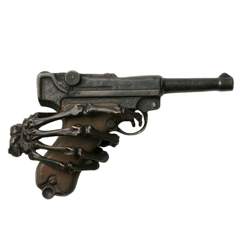 Skeleton Hand and Gun Sculpture For Sale