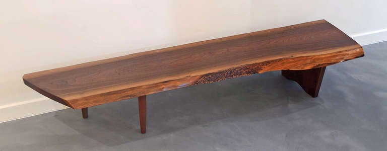 American black walnut single board top with free sap edges.  Signed and dated 1976