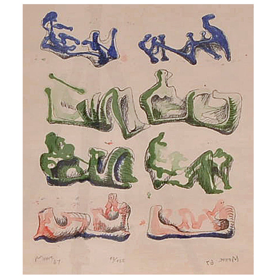 Henry Moore Lithograph, 1967 - "8 Reclining Figures" For Sale