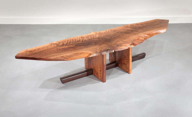 Unique and rare wood combination in this elegant coffee table - Persian walnut with rosewood stretcher, 1969