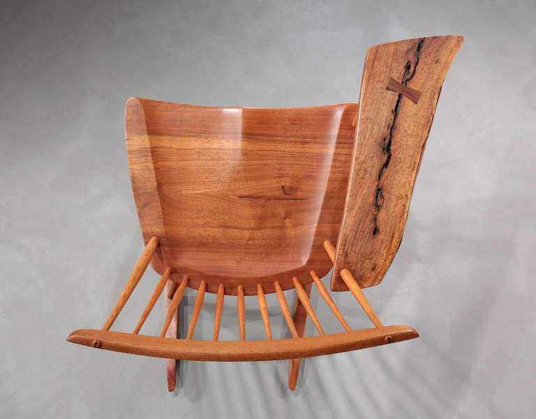 American Craftsman Rocking Chair with Dramatic Free Form Arm by George Nakashima, 1973