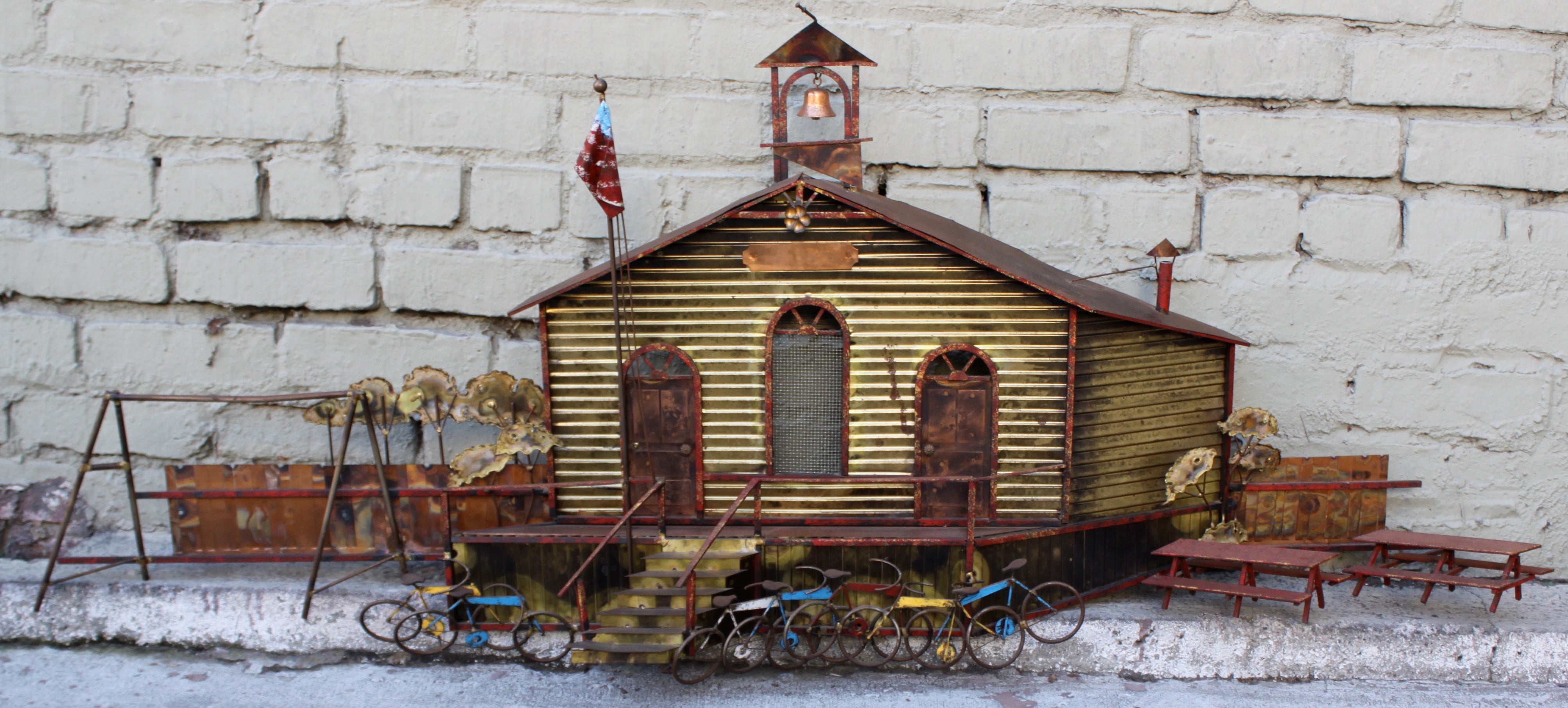 Mid-Century Schoolhouse Wallsculpture by Curtis Jere