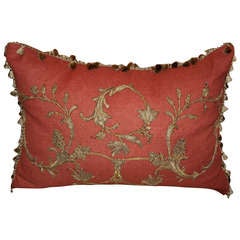 Antique 19th Century Metallic Appliqued Linen Pillow