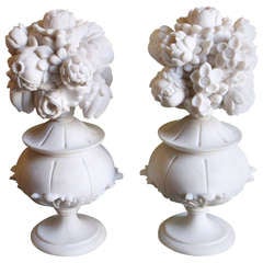 Pair of Alabaster Floral Finials circa 1900