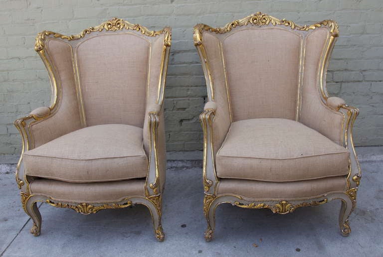 Pair of French Wing Back Armchairs