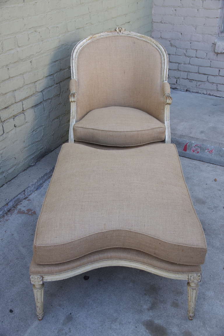 19th Century French Chair & Ottoman In Distressed Condition In Los Angeles, CA
