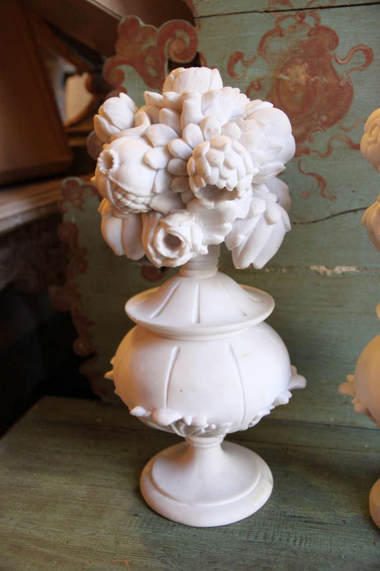 Italian Pair of Alabaster Floral Finials circa 1900