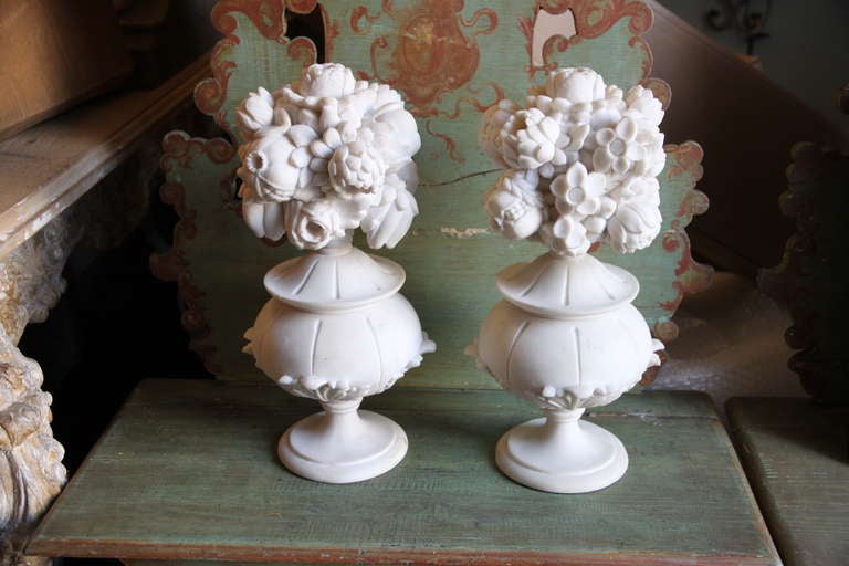 Pair of Italian alabaster floral finials.