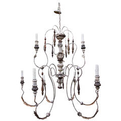 Nine-Light Italian Painted Chandelier with Wood Tassels