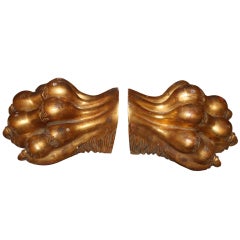 Pair of Monumental Gilt Wood Lion Paw Bookends