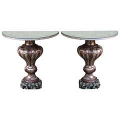 Pair of Italian Carved Consoles with Mirrored Tops