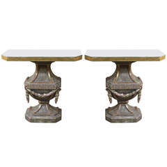 Pair of Italian Painted 
Parcel Gilt Consoles