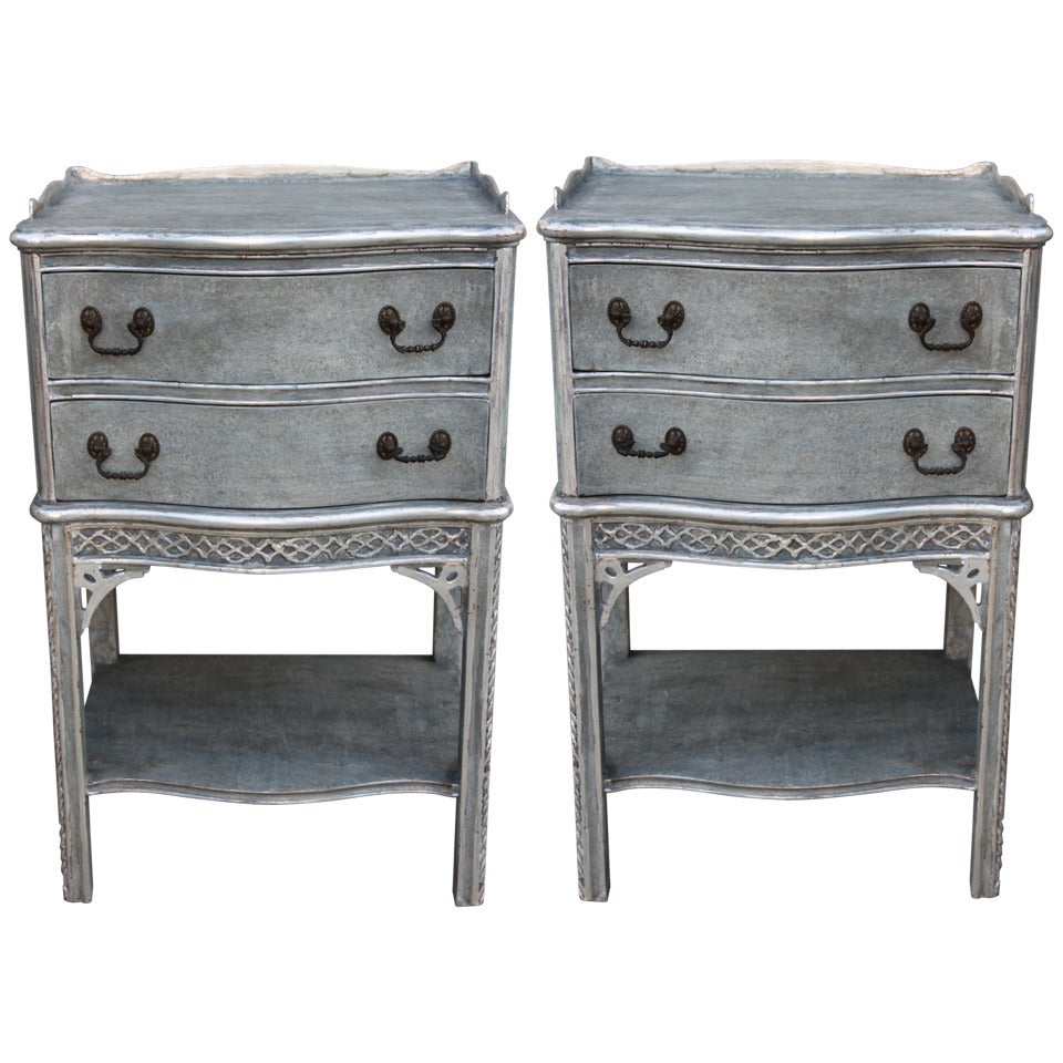 Pair of Chippendale Style Painted & Silver Gilt Tables