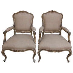 Pair of French Painted & Parcel Gilt Armchairs